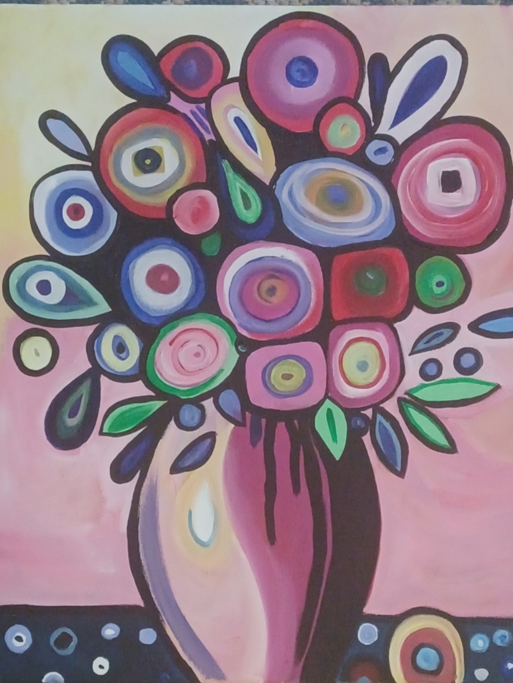 Original Acrylic Abstract Floral Bouquet Wall Art - Pink, Green & Blue